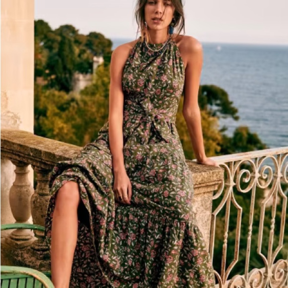 Sezane Green Floral Maxi Dress size 36 fits 4 or 6